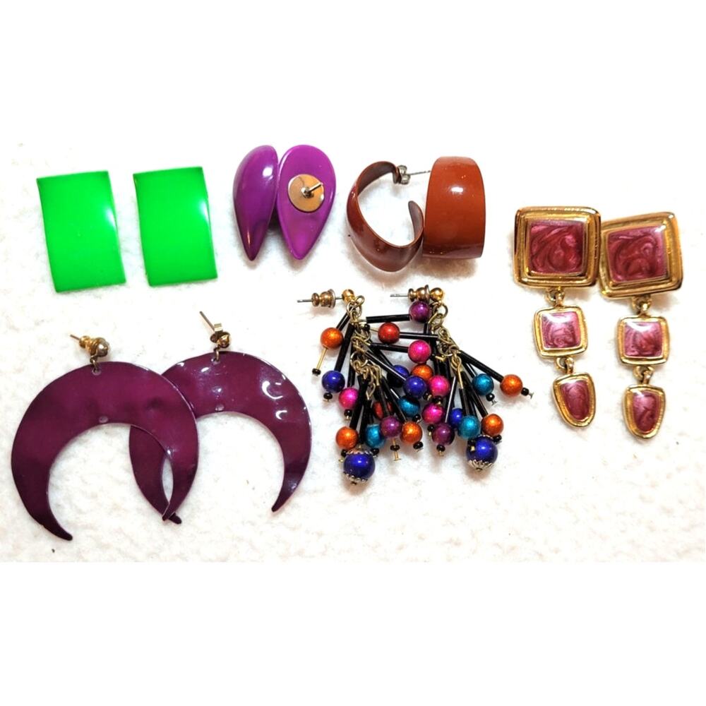 Vintage 1980s 1990s Earrings Lot Bold Bright Colorful Mod Pop Art Geometric